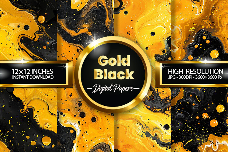 Gold Black Digital Papers Graphic by Hurairagraphics · Creative Fabrica