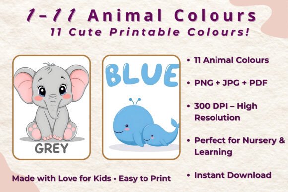 Colors with Cute Animal Flashcards for Kids