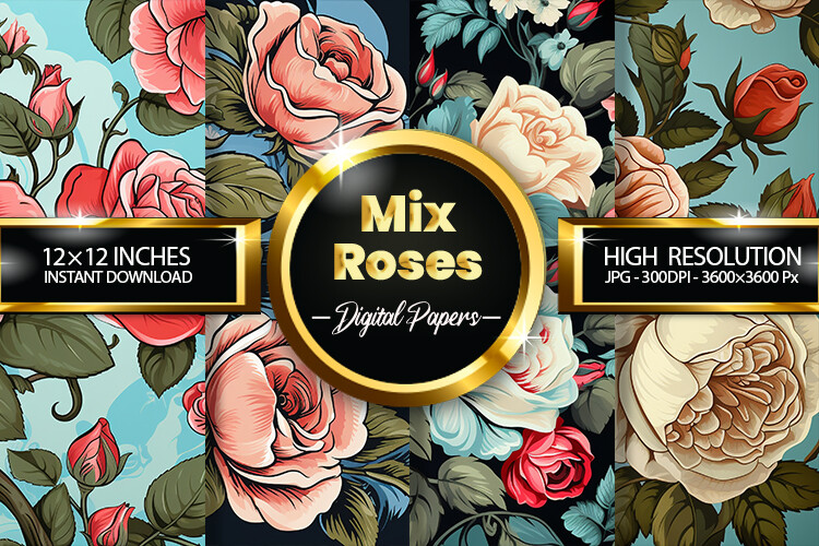 Mix Roses Digital Papers Graphic by Hurairagraphics · Creative Fabrica