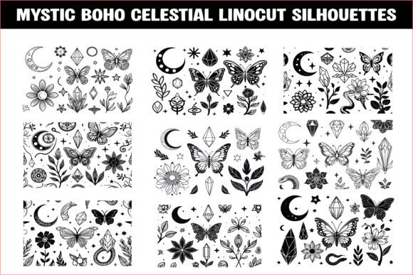 Mystic Boho Celestial Silhouette Bundle Graphic Crafts By Amazin_art