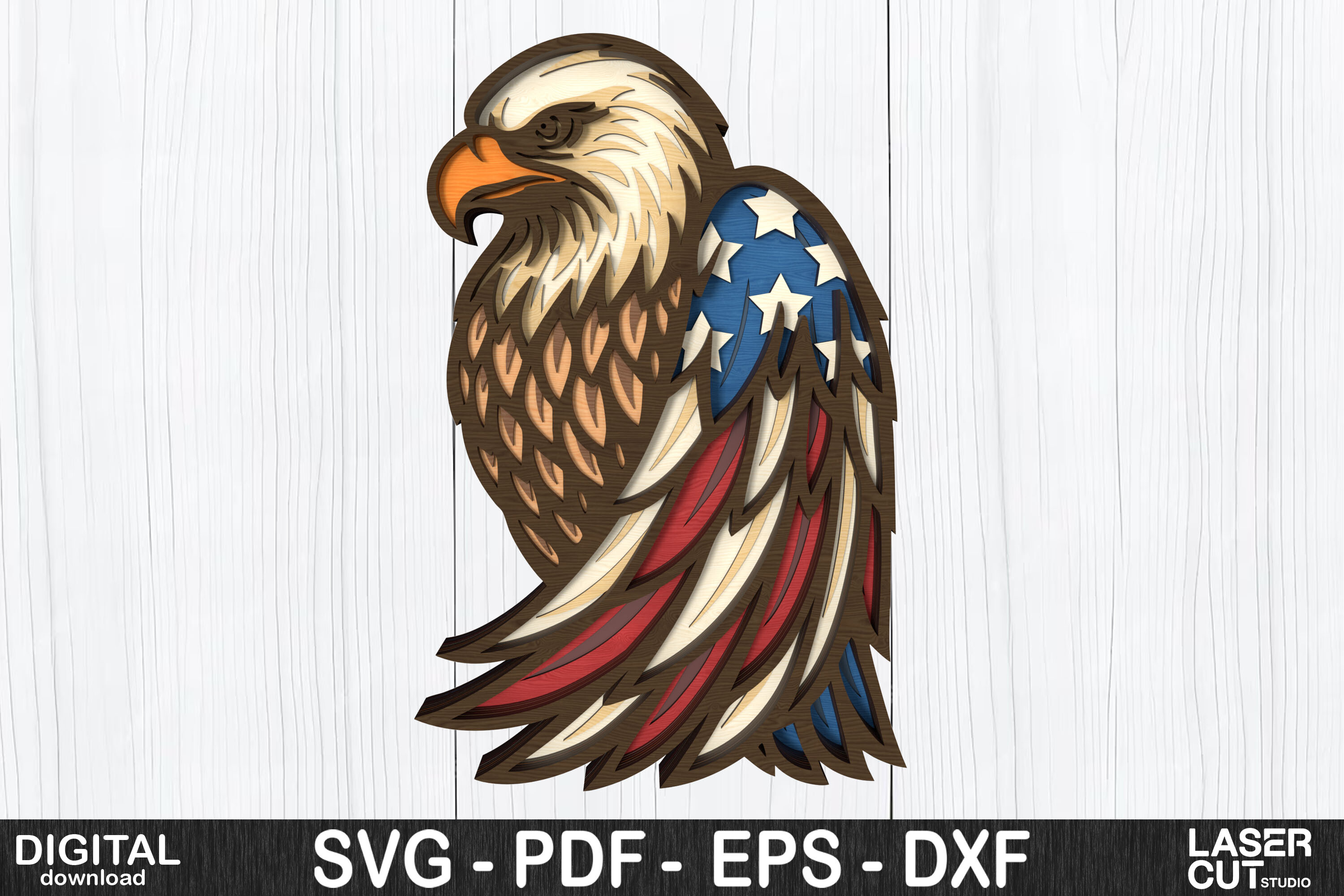 Patriotic Eagle Layered SVG Laser Cut · Creative Fabrica