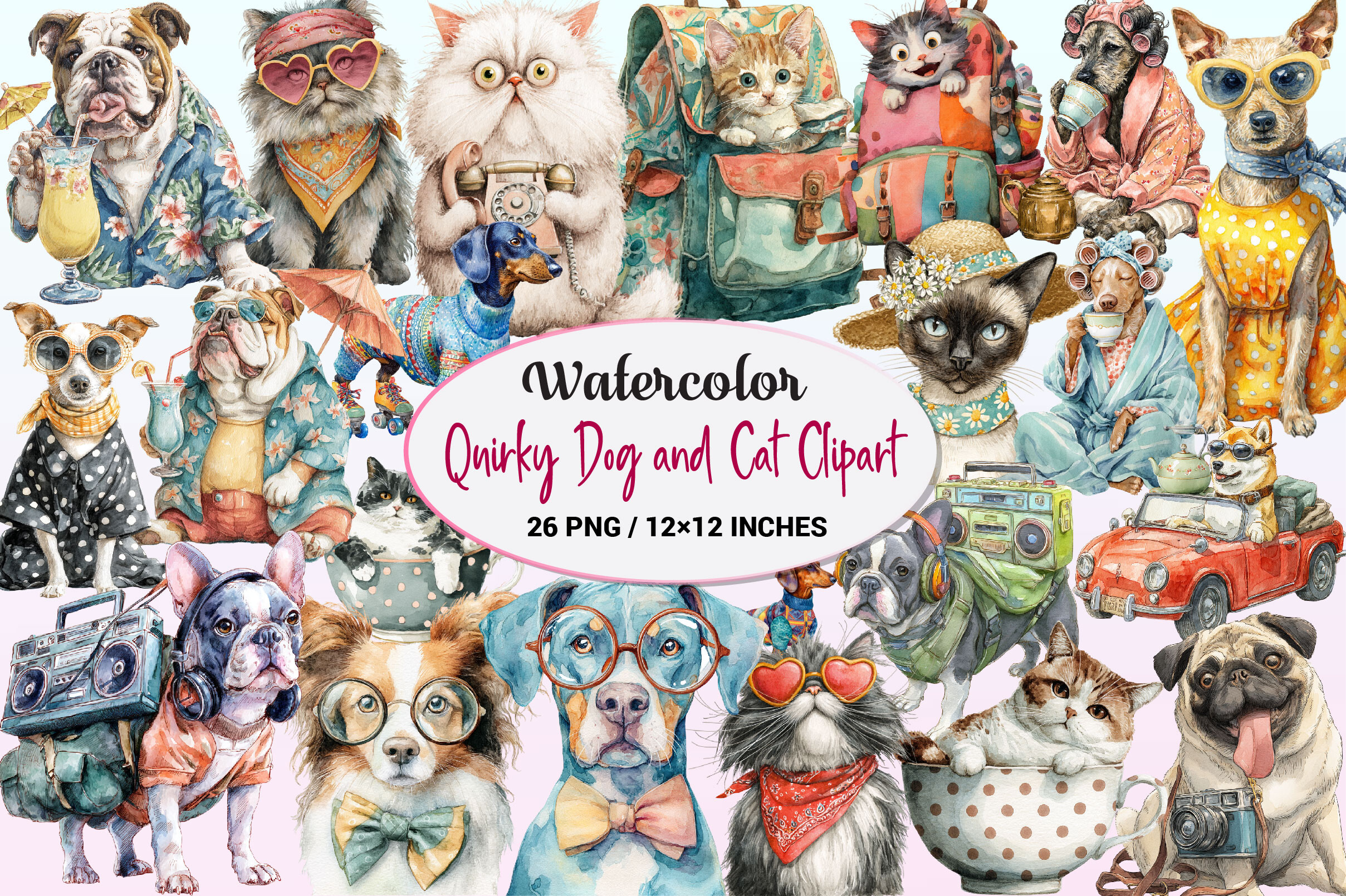 Quirky Dog and Cat Clipart. Graphic by CitraGraphics · Creative Fabrica