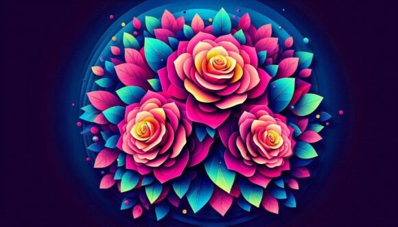 Retro 80s Roses, Vibrant Electric Color