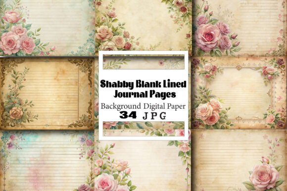 Shabby Blank Lined Journal Pages