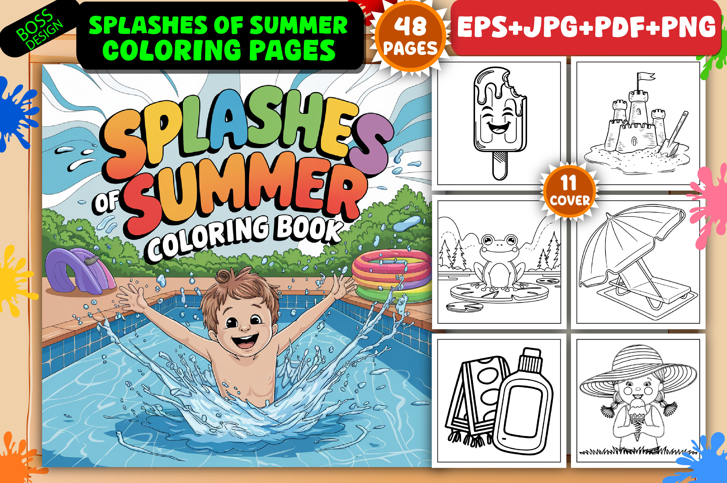 Splashes of Summer Coloring Pages Graphic by BOSS DESIGN · Creative Fabrica