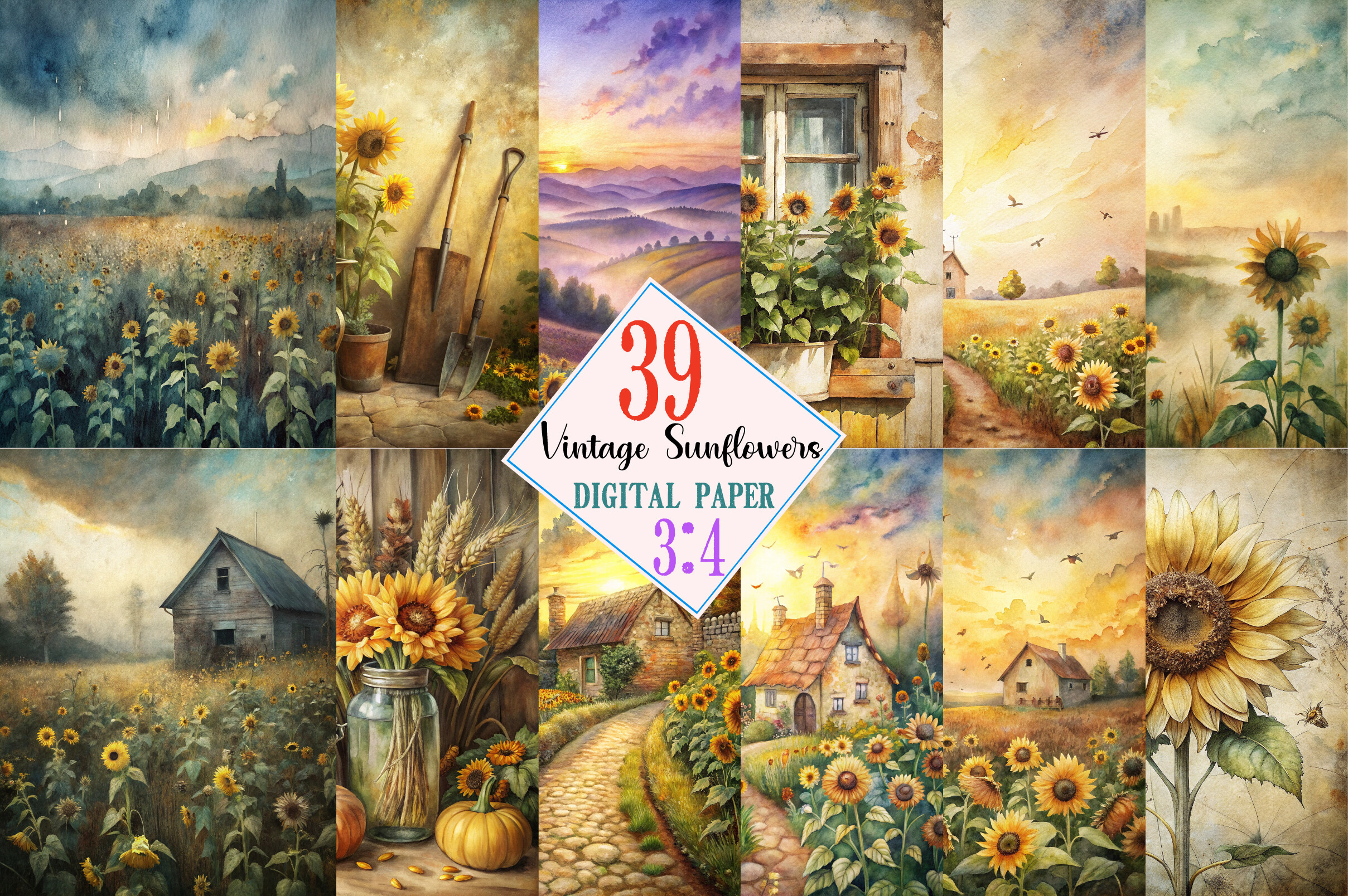 Vintage Sunflowers Junk Journal Page Graphic by Colourful · Creative ...