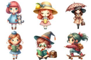 Watercolor Quirky Girl Clipart Bundle Graphic by WatercolorArt ...