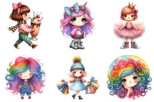 Watercolor Quirky Girl Clipart Bundle Graphic by WatercolorArt ...