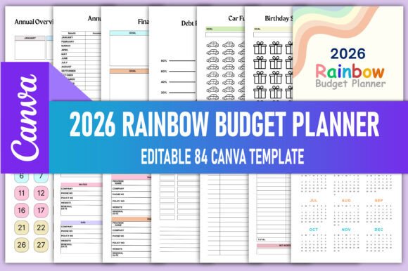 2026 Rainbow Budget Planner Canva