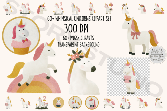 60+ Whimsical Unicorns Clipart Set Graphic by Story Studio · Creative ...