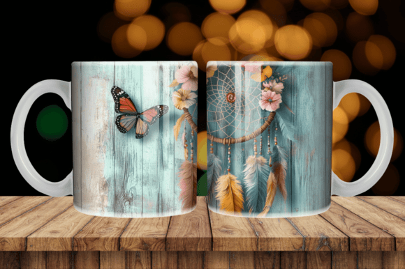 Boho Dreamcatcher Butterfly Floral Mug Graphics