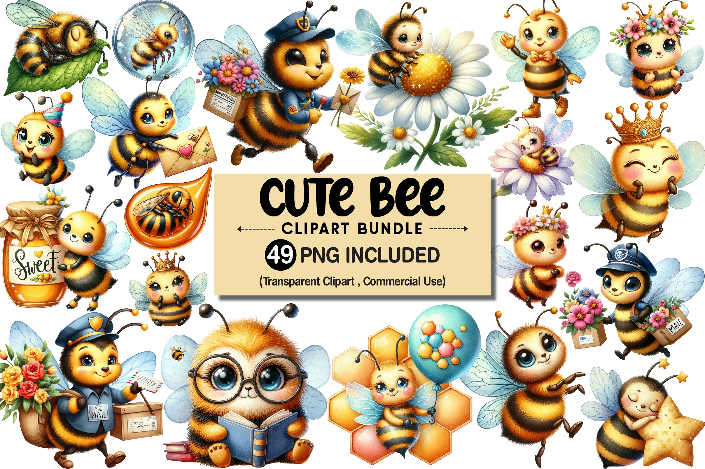 Cute Bee Clipart PNG Set Graphic by Pixels.Craft · Creative Fabrica