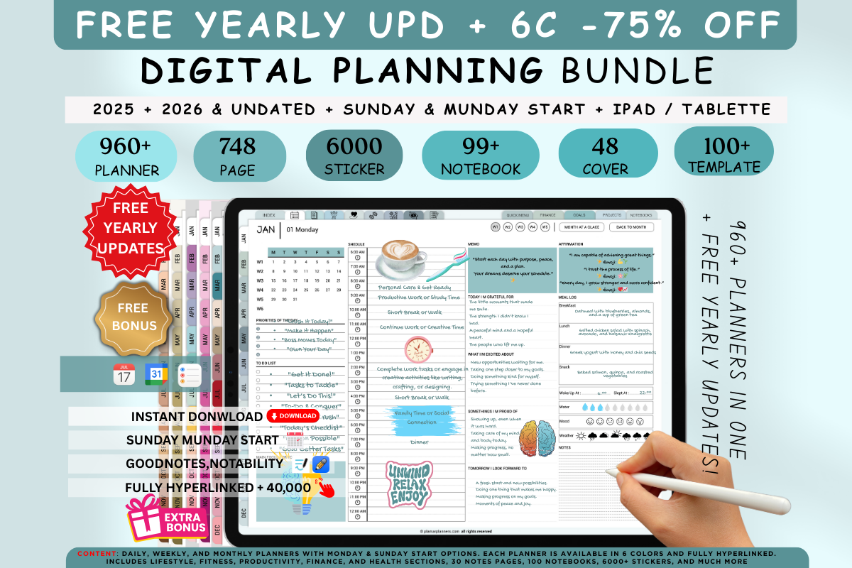 Digital Planner Blue 2025 2026 2027 & Undated Graphic by Plamarplanners ...
