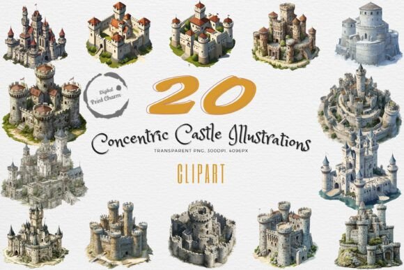 Fortress Graphics Epic Concentric Castle Clipart Fortress Graphic by Digital Print Charm ...