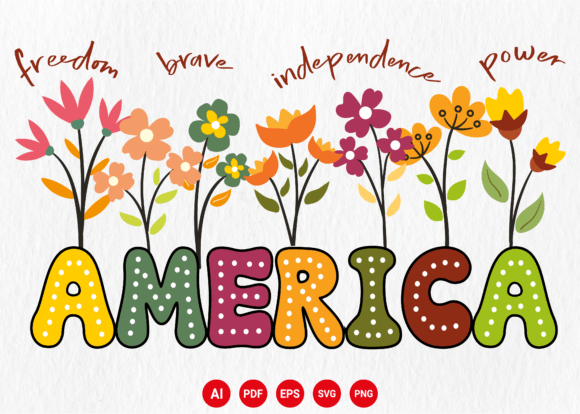 Preview of Patriotic Floral America 4th of July SVG T-shirt, sticker, and sublimation design