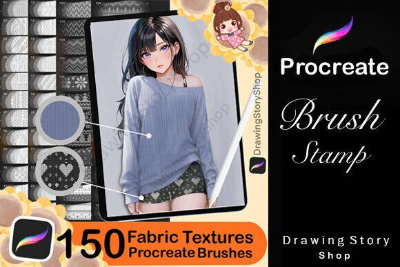 150 Procreate Fabric Texture Brushes Graphic Brushes By DrawingStoryShop