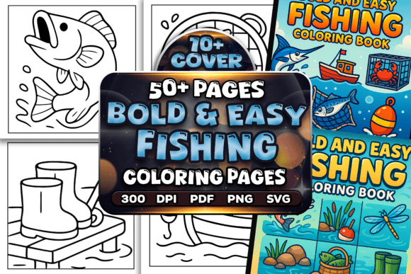 Bold Easy Fishing Coloring Pages Bundle