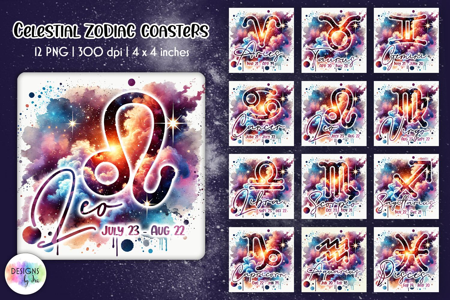 Celestial Zodiac Coaster Sublimation Set
