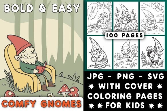Comfy Gnomes Bold & Easy Coloring Pages