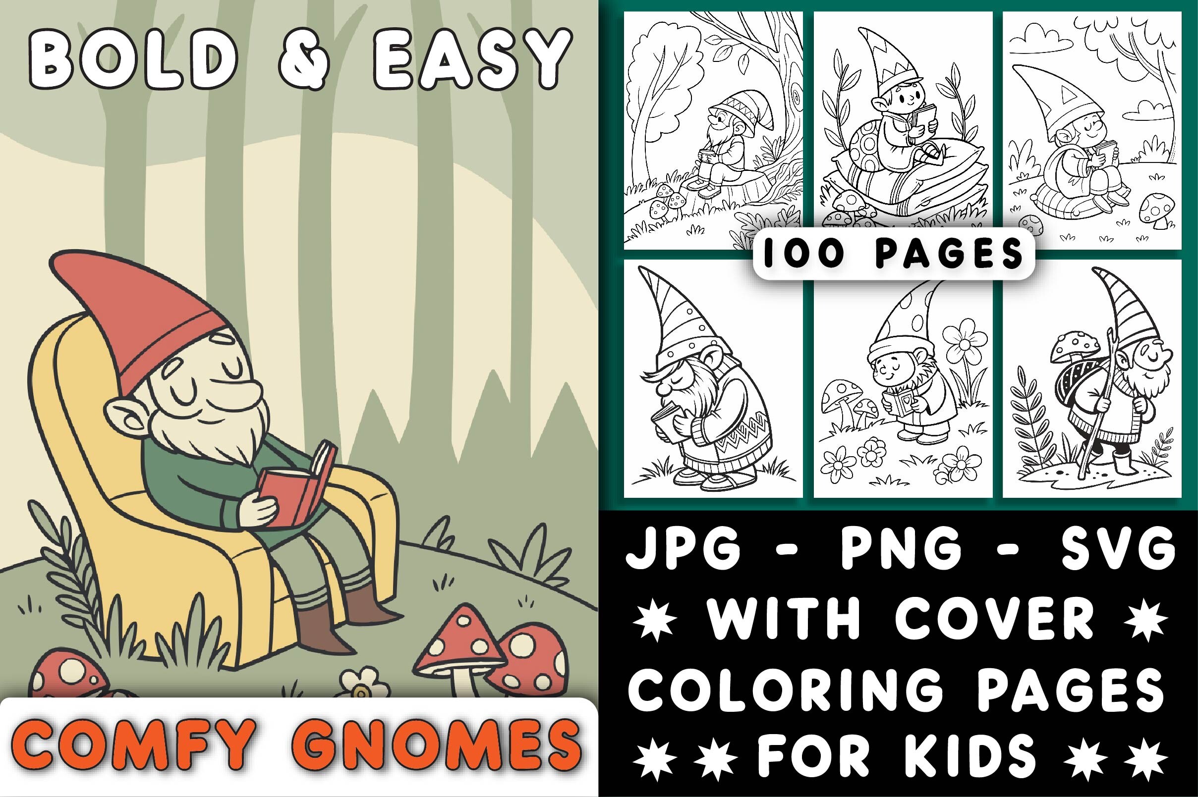 Comfy Gnomes Bold & Easy Coloring Pages