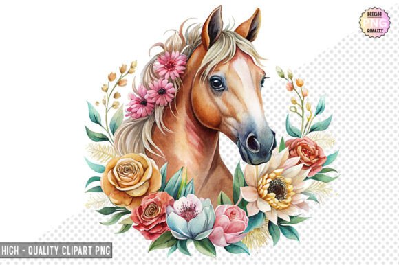 Floral Horses Clipart Sublimation – PNG Graphic Illustrations By SVG Print design