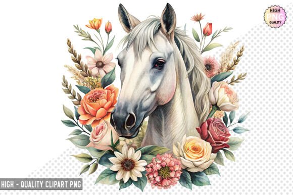 Floral Horses Clipart Sublimation – PNG Graphic Illustrations By SVG Print design