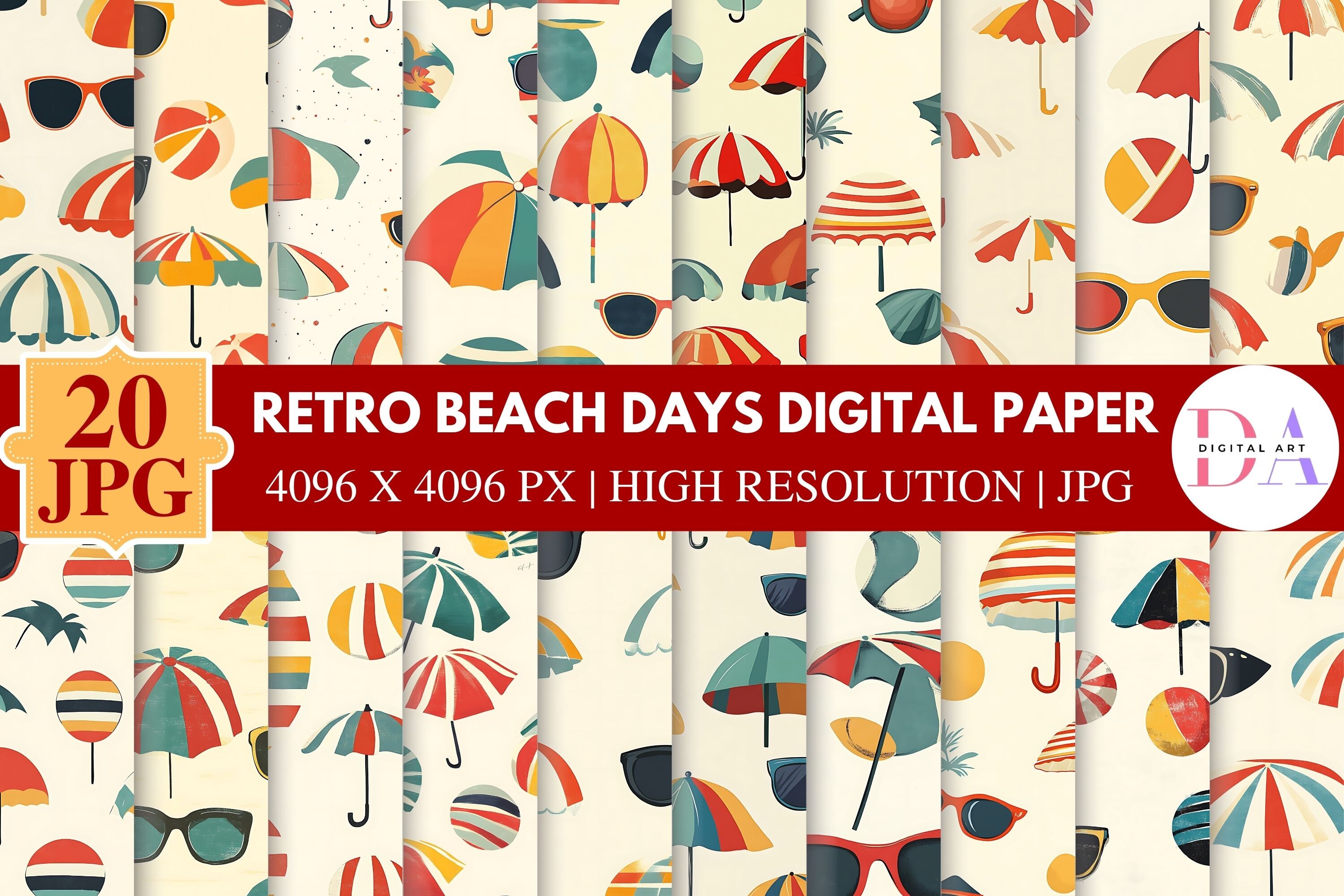 Retro Beach Days Digital Paper Graphic by DIGITAL ART · Creative Fabrica