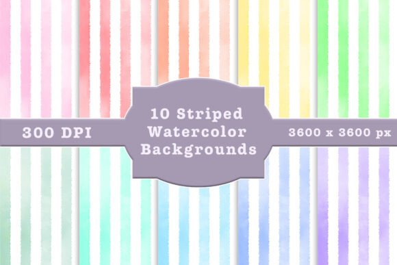 10 Striped Watercolor Digital Papers