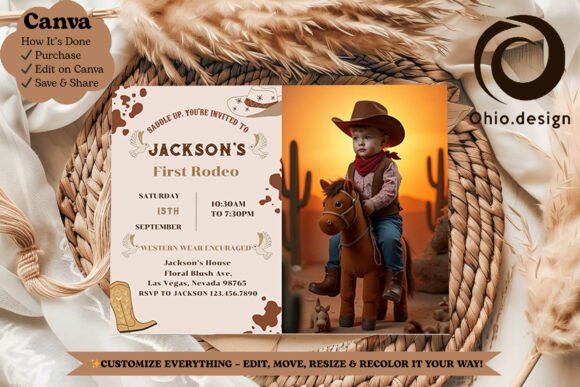 1st Rodeo Birthday Photo Invite Canva