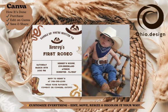 1st Rodeo Cowboy Birthday Photo Invite