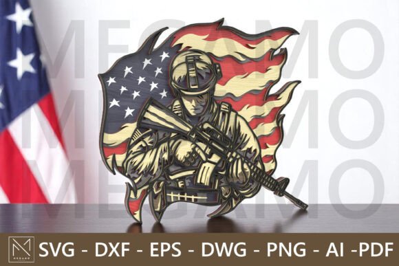 American Soldier with US Flag - SVG · Creative Fabrica