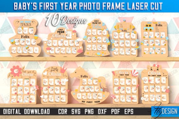 First Year Frame Baby’s First Year Photo Frames Laser Cut · Creative Fabrica