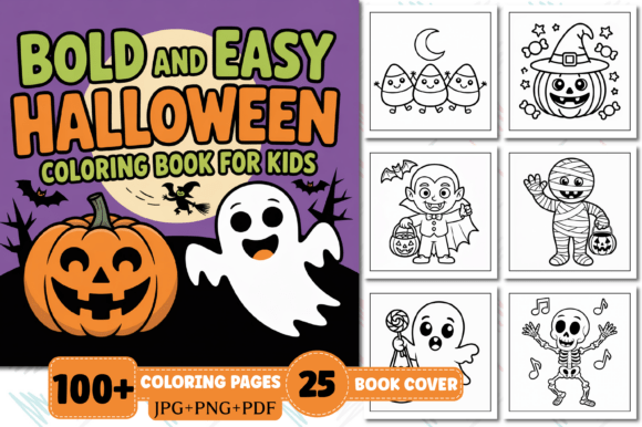 Bold and Easy Halloween Coloring Pages for Kids: 102-Page Activity Book + 25 Covers | Print-Ready