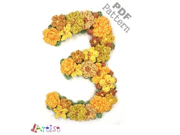 Flower Number 3 Crochet Applique Pattern