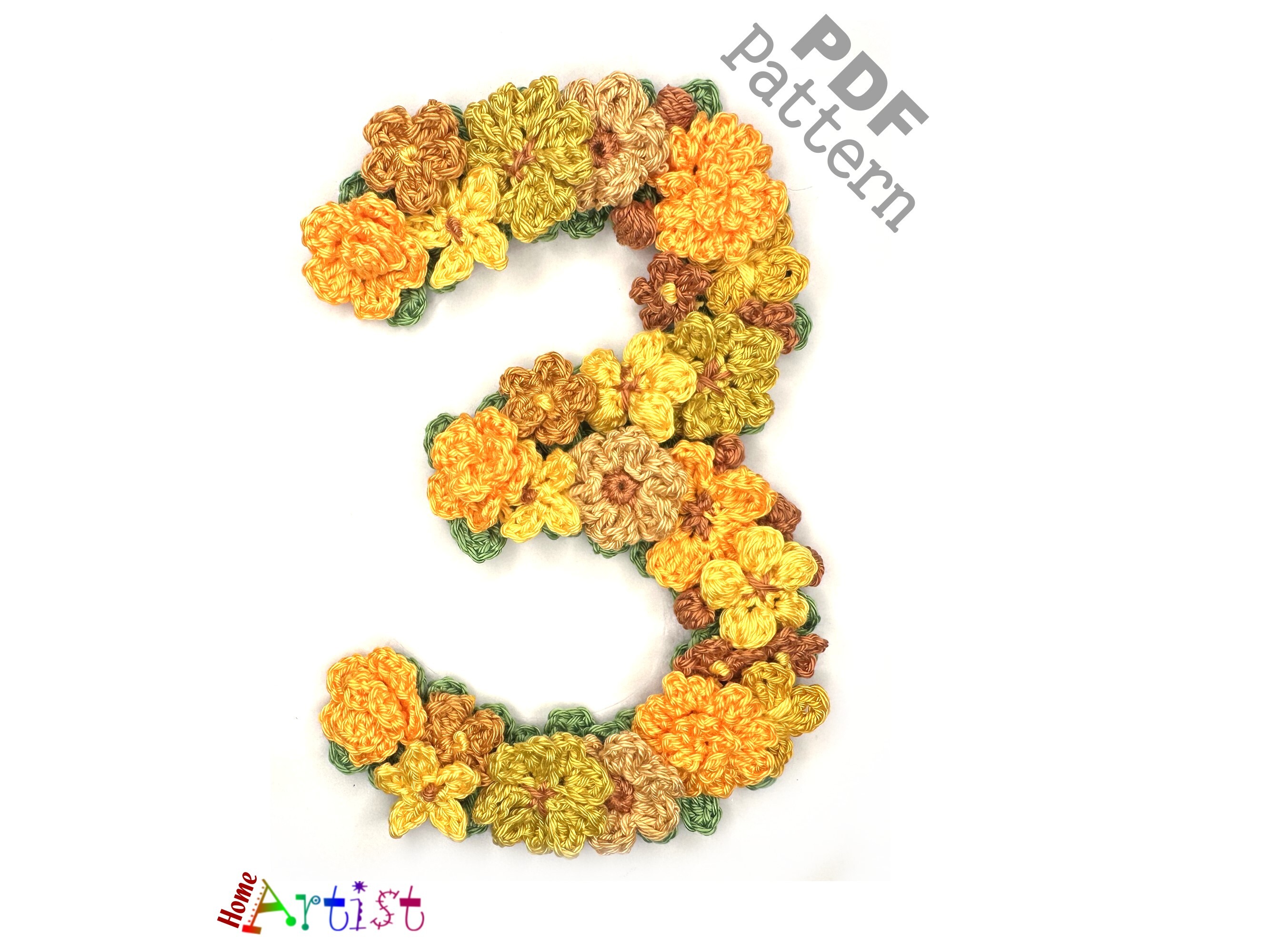 Flower Number 3 Crochet Applique Pattern