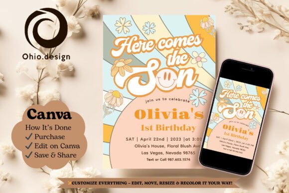 Here Comes the Sun 1st Birthday Invite