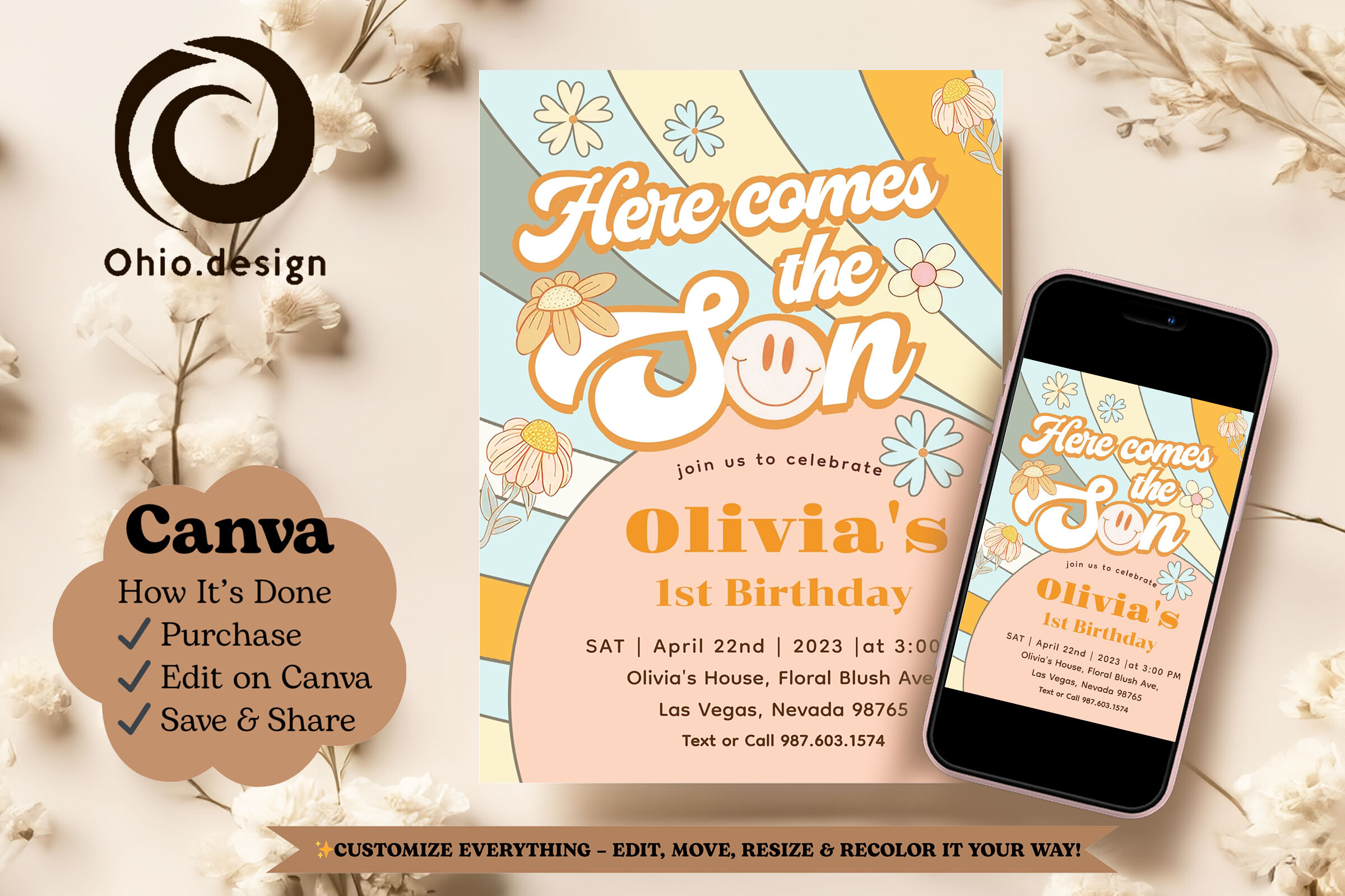 Here Comes the Sun 1st Birthday Invite