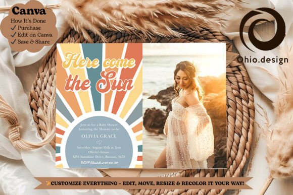 Here Comes the Sun Photo Invite Canva