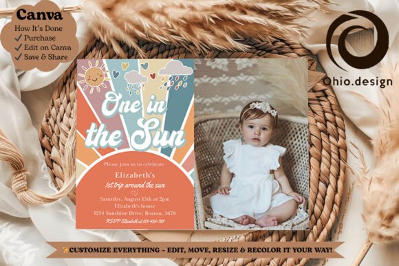 One in the Sun 1st Birthday Photo Invite
