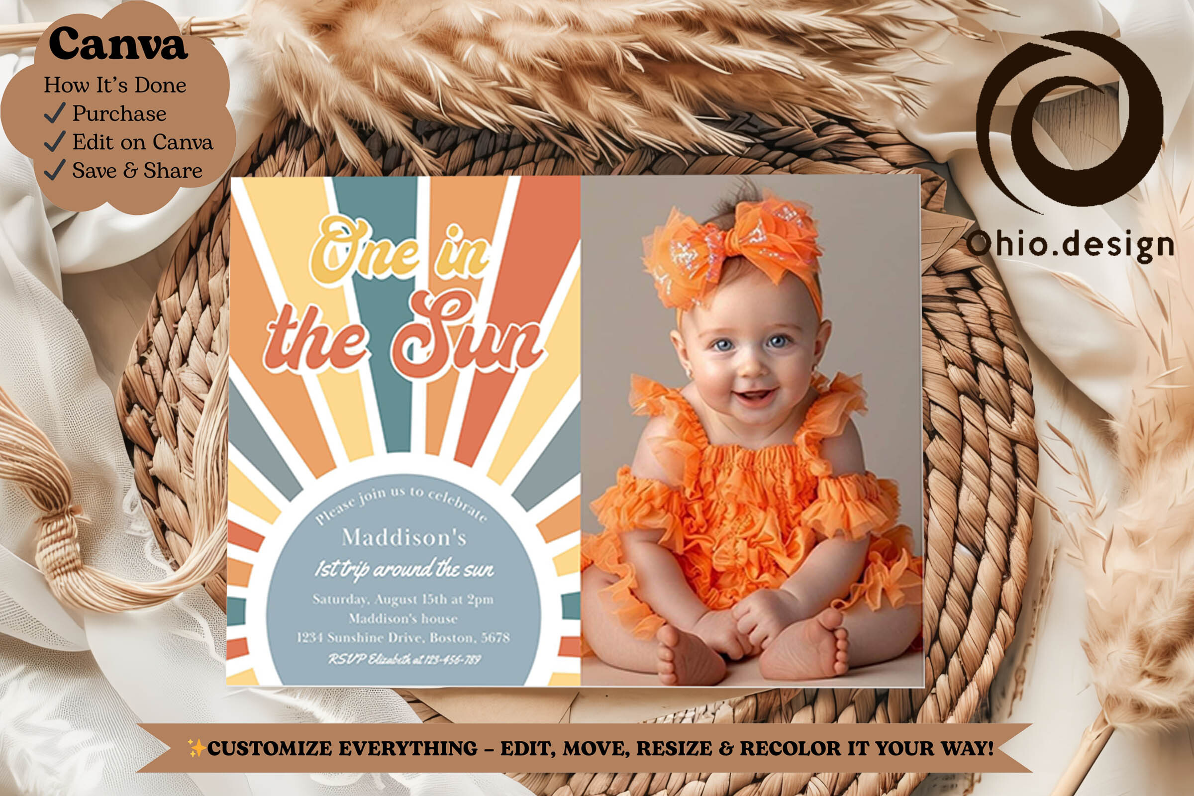 One in the Sun Party Photo Invite Canva