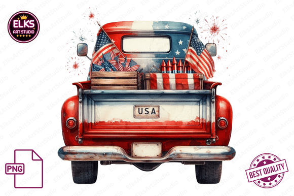 Patriotic Truck 4th of July Clipart Grafik Druckbare Illustrationen Von ElksArtStudio
