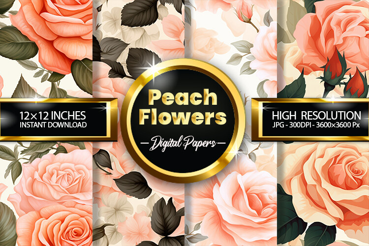 Peach Flowers Digital Papers Graphic by Hurairagraphics · Creative Fabrica
