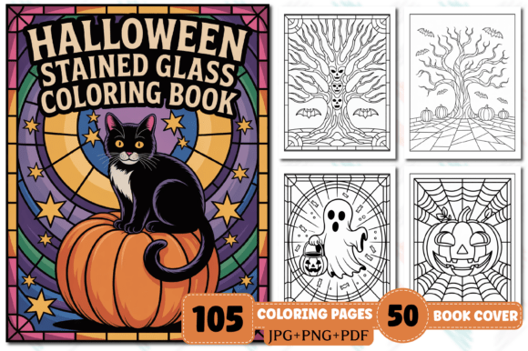 Stained Glass Halloween Coloring Pages