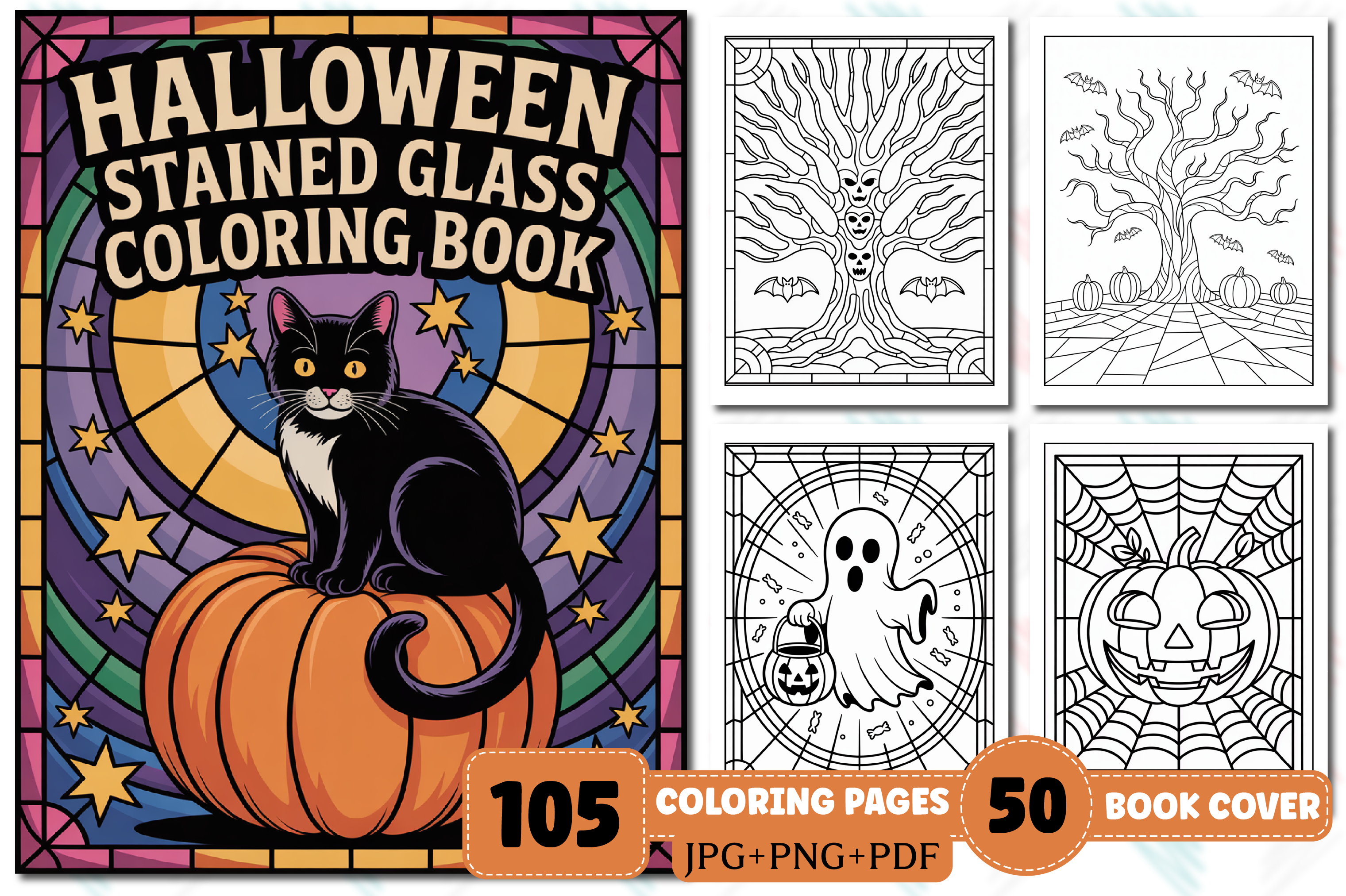 Stained Glass Halloween Coloring Pages