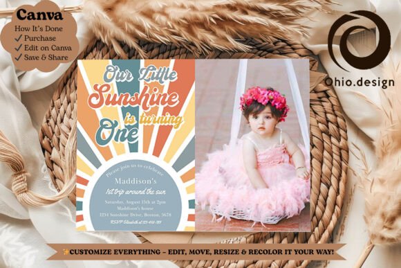 Sunshine's First Birthday Photo Invite