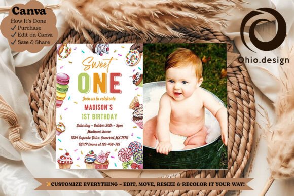 Sweet Candy 1st Birthday Photo Invite