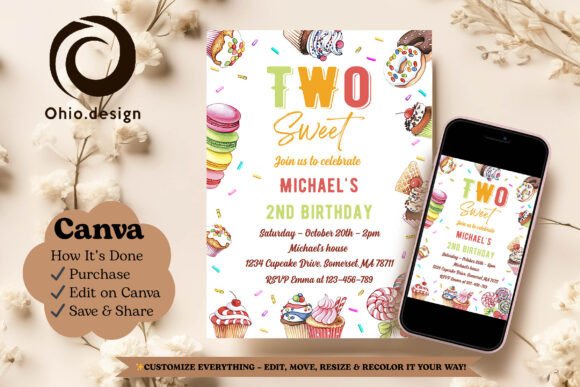 Sweet Candy 2nd Birthday Invite Canva