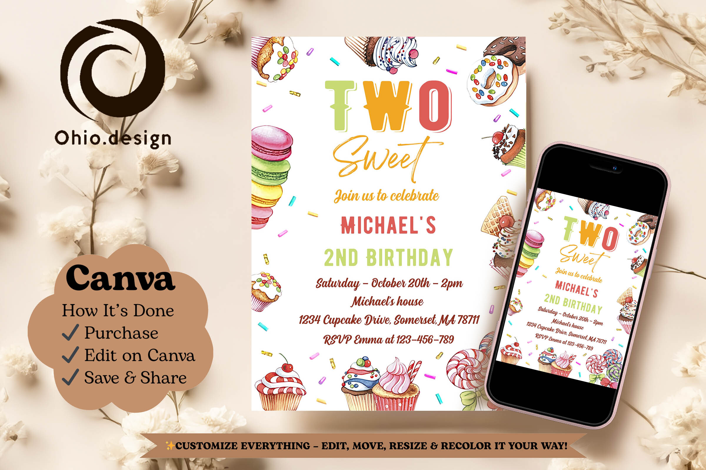 Sweet Candy 2nd Birthday Invite Canva