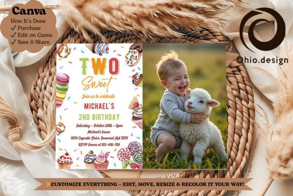 Sweet Candy 2st Birthday Photo Invite
