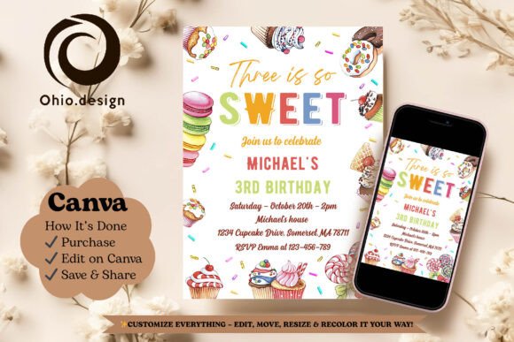 Sweet Candy 3rd Birthday Invite Canva